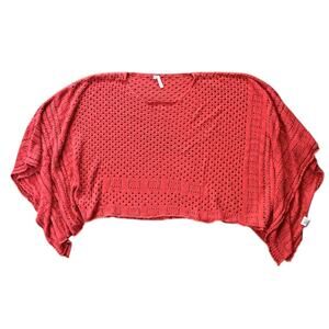Pink Blush Crochet Knit Cropped Burnt Orange Poncho Sweater M/L